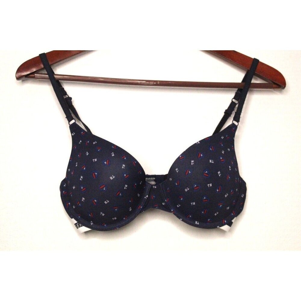 Tommy Hilfiger Padded 34 C Underwire Logo Blue Micro Preppy Y2K Up Bra - Picture 2 of 10